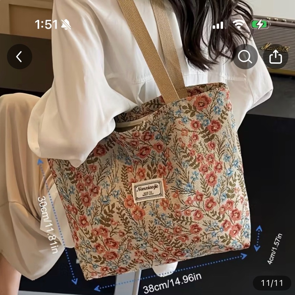 Floral Canvas Tote Bag in Pinkish Red - Picture 3 of 3